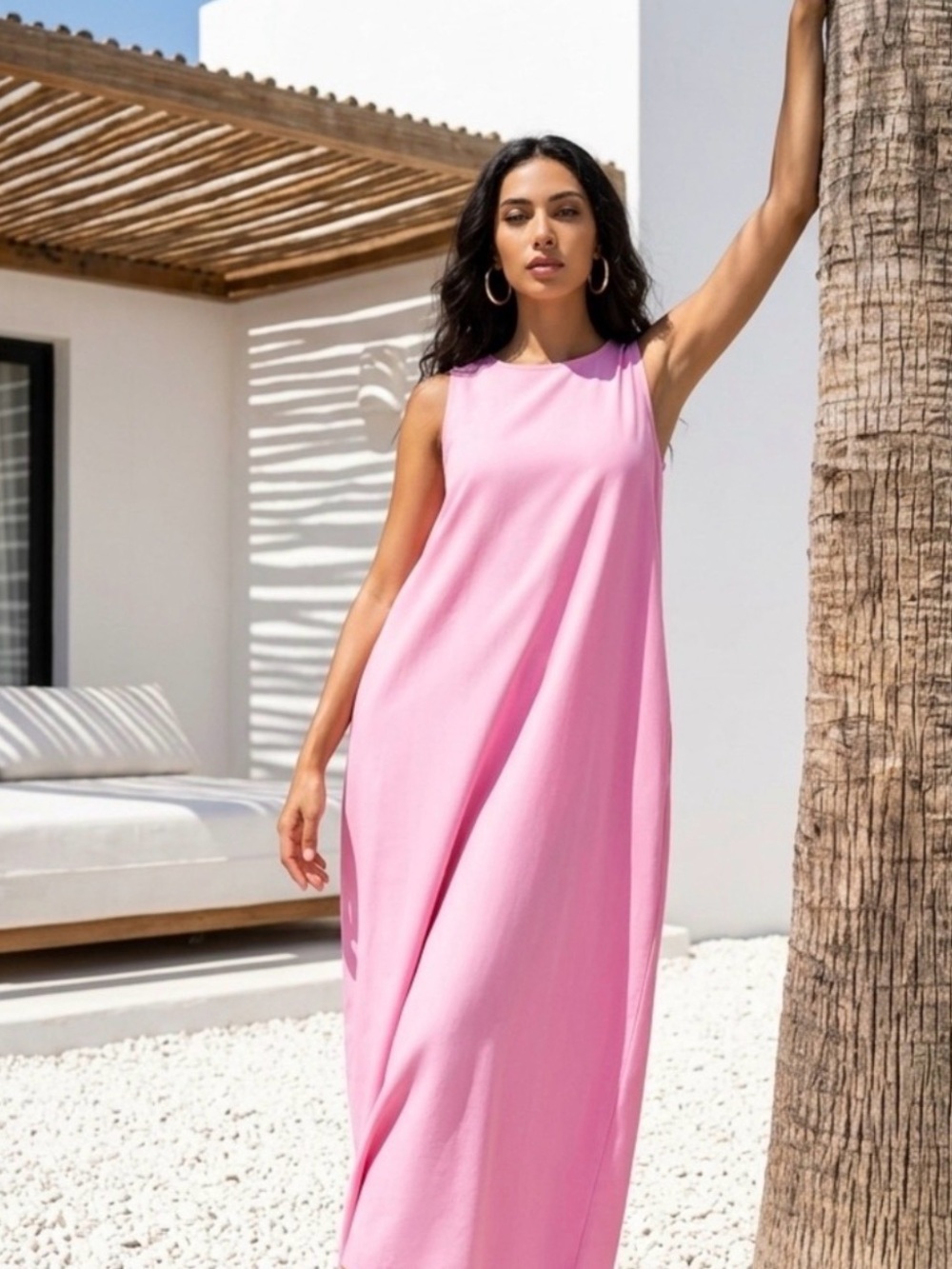 H098 NWT Hemish L ptp 23 Sleeveless Pink Maxi Dress